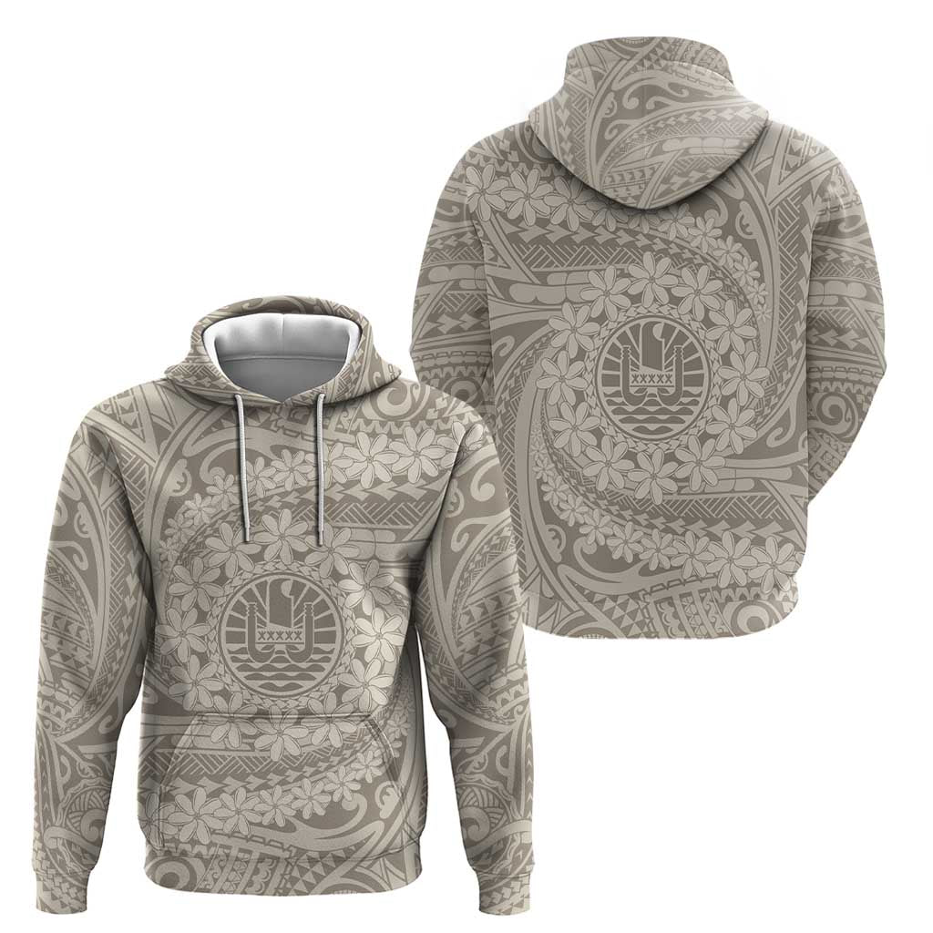 Tahitian Tiare Flower Hoodie Beige Polynesian Pattern