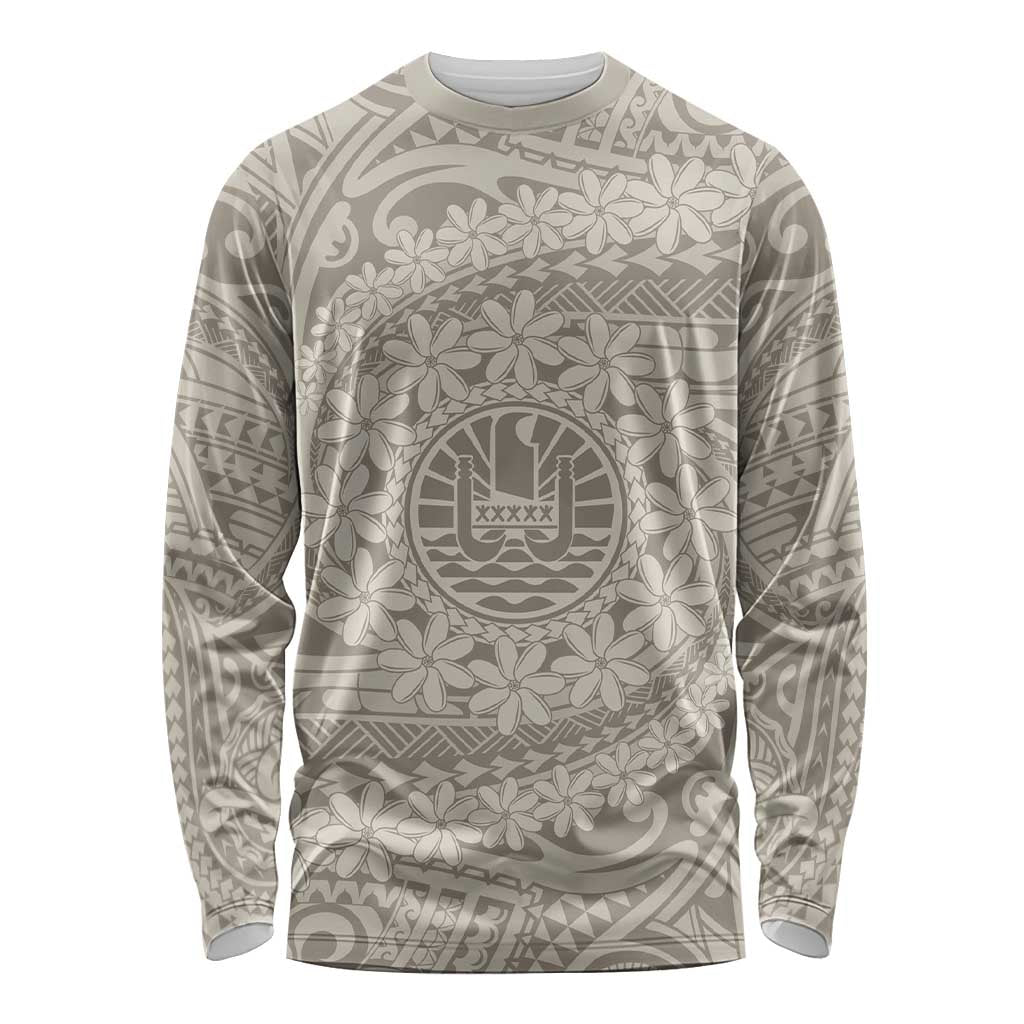 Tahitian Tiare Flower Long Sleeve Shirt Beige Polynesian Pattern LT9 Unisex Beige - Polynesian Pride