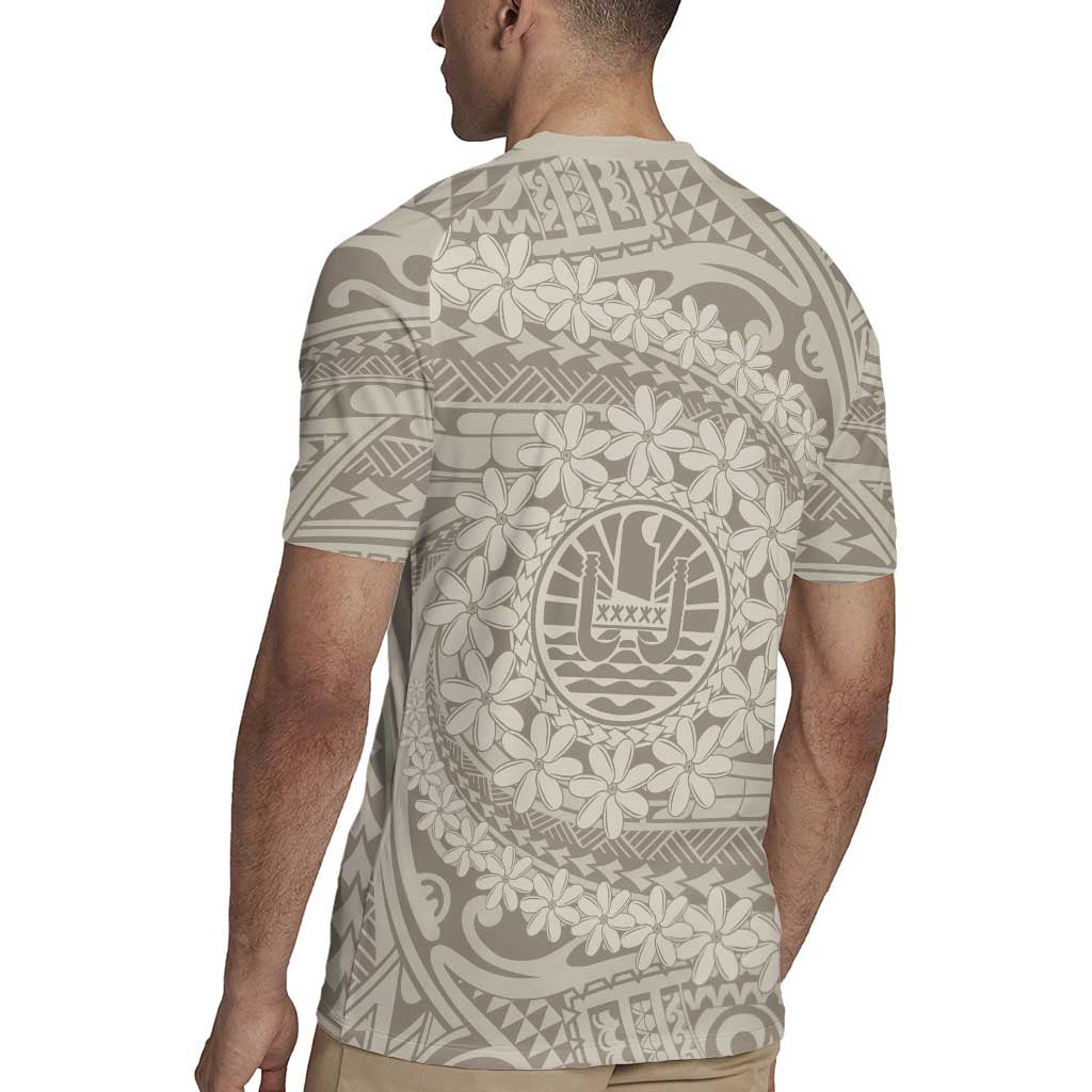 Tahitian Tiare Flower Rugby Jersey Beige Polynesian Pattern
