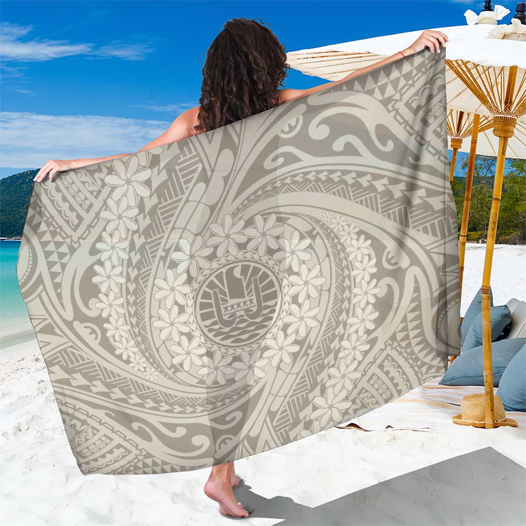 Tahitian Tiare Flower Sarong Beige Polynesian Pattern LT9 One Size 44 x 66 inches Beige - Polynesian Pride
