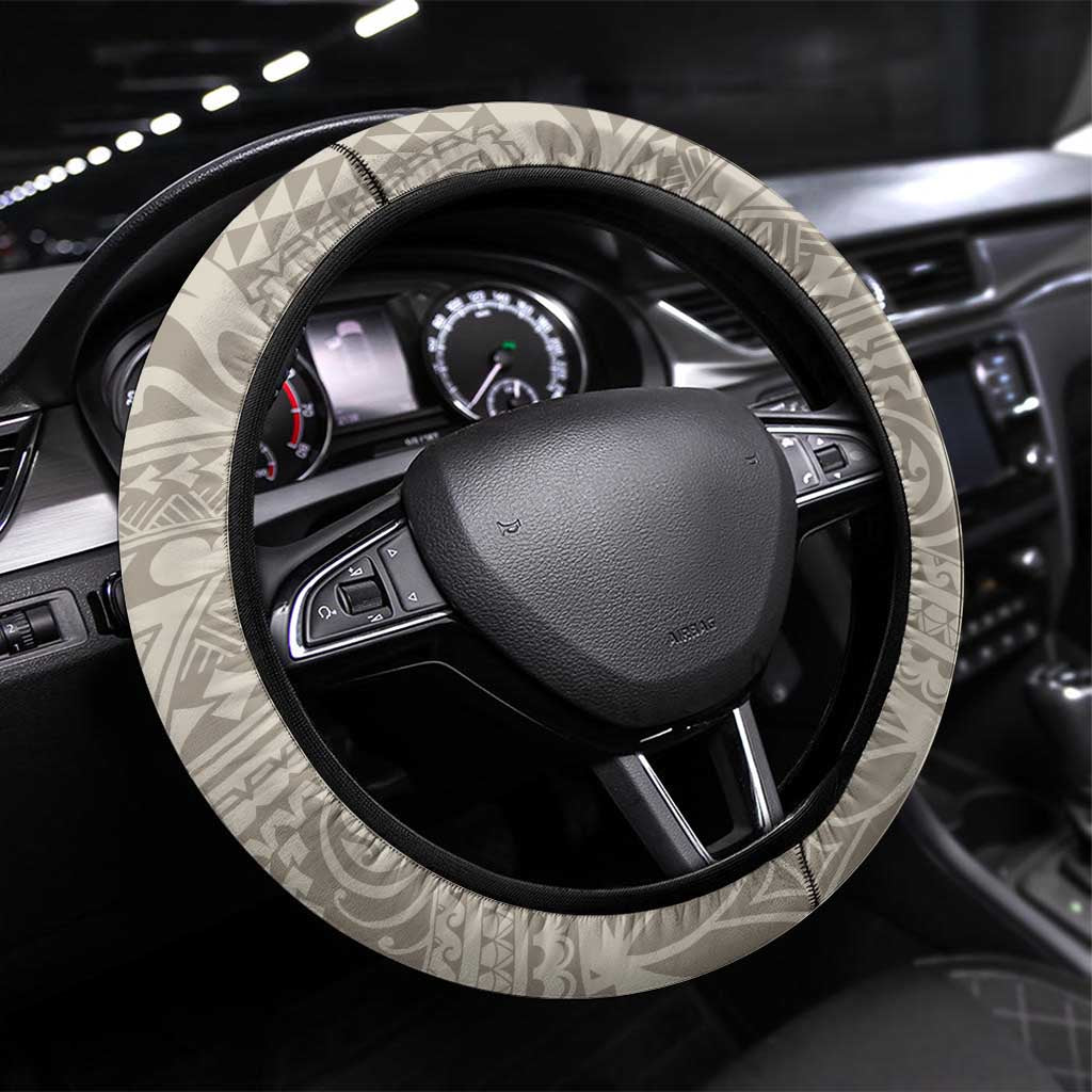 Tahitian Tiare Flower Steering Wheel Cover Beige Polynesian Pattern LT9 Universal Fit Beige - Polynesian Pride