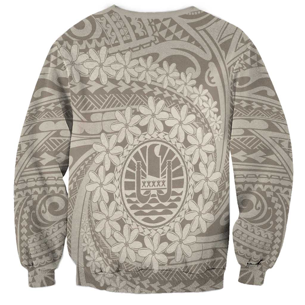 Tahitian Tiare Flower Sweatshirt Beige Polynesian Pattern