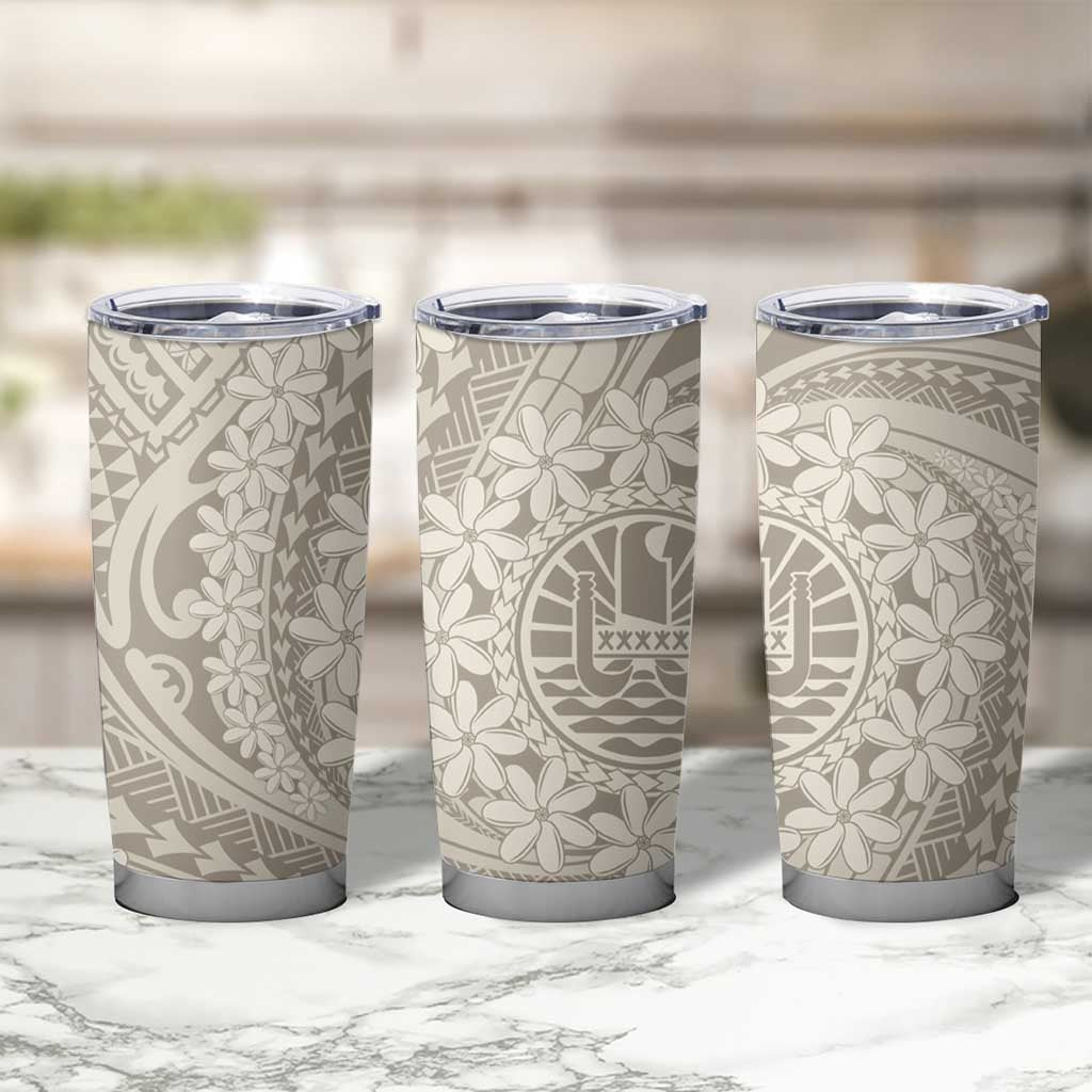Tahitian Tiare Flower Tumbler Cup Beige Polynesian Pattern