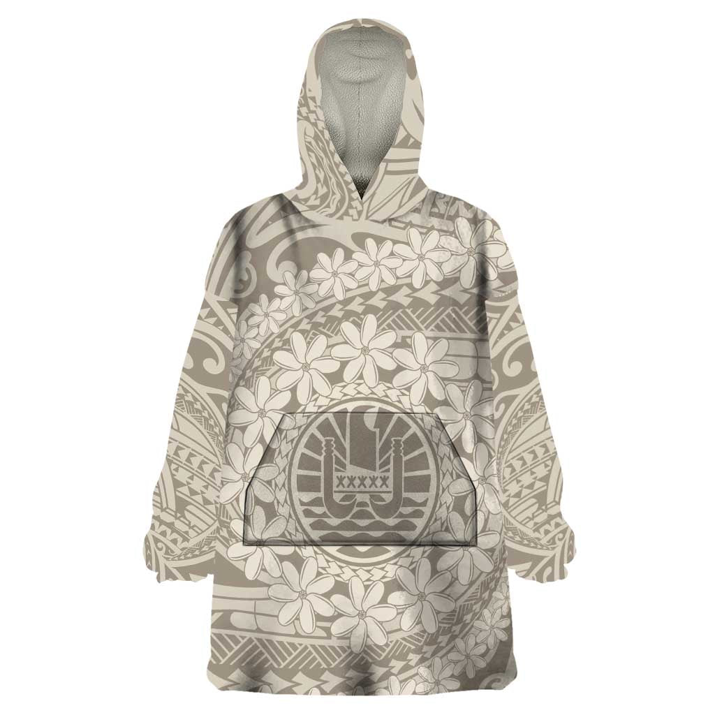 Tahitian Tiare Flower Wearable Blanket Hoodie Beige Polynesian Pattern LT9 One Size Beige - Polynesian Pride