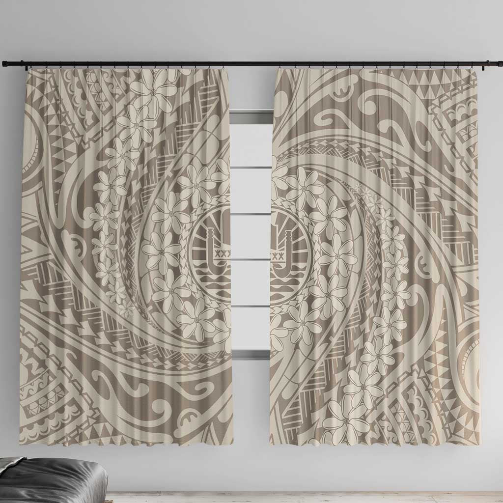Tahitian Tiare Flower Window Curtain Beige Polynesian Pattern LT9 With Hooks Beige - Polynesian Pride