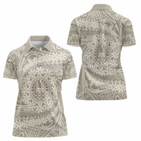 Tahitian Tiare Flower Women Polo Shirt Beige Polynesian Pattern
