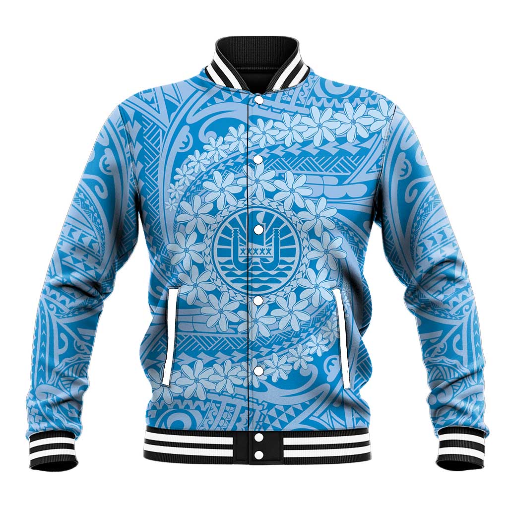 Tahitian Tiare Flower Baseball Jacket Blue Polynesian Pattern LT9 Unisex Blue - Polynesian Pride