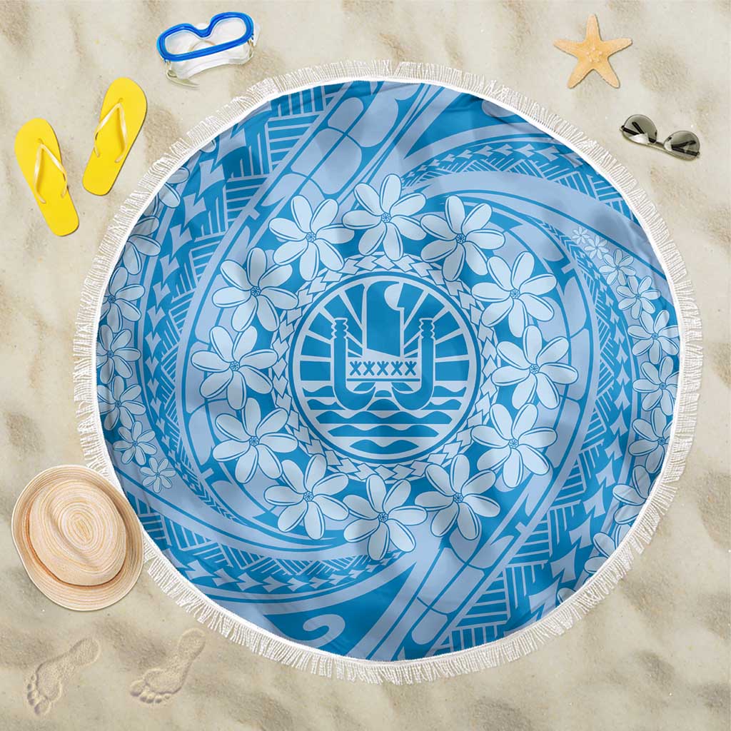 Tahitian Tiare Flower Beach Blanket Blue Polynesian Pattern LT9 One Size 150cm Blue - Polynesian Pride