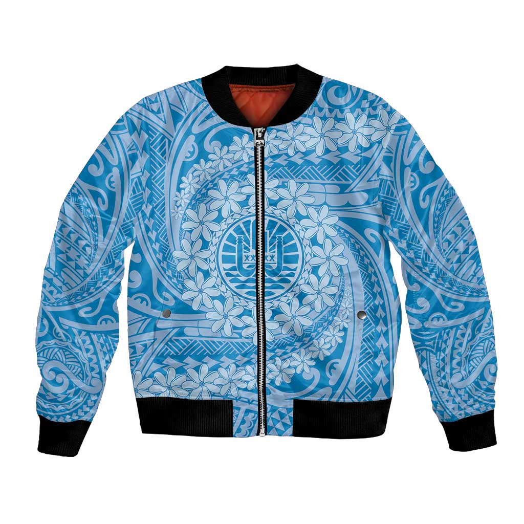 Tahitian Tiare Flower Bomber Jacket Blue Polynesian Pattern LT9 Unisex Blue - Polynesian Pride