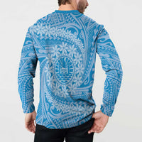 Tahitian Tiare Flower Button Sweatshirt Blue Polynesian Pattern