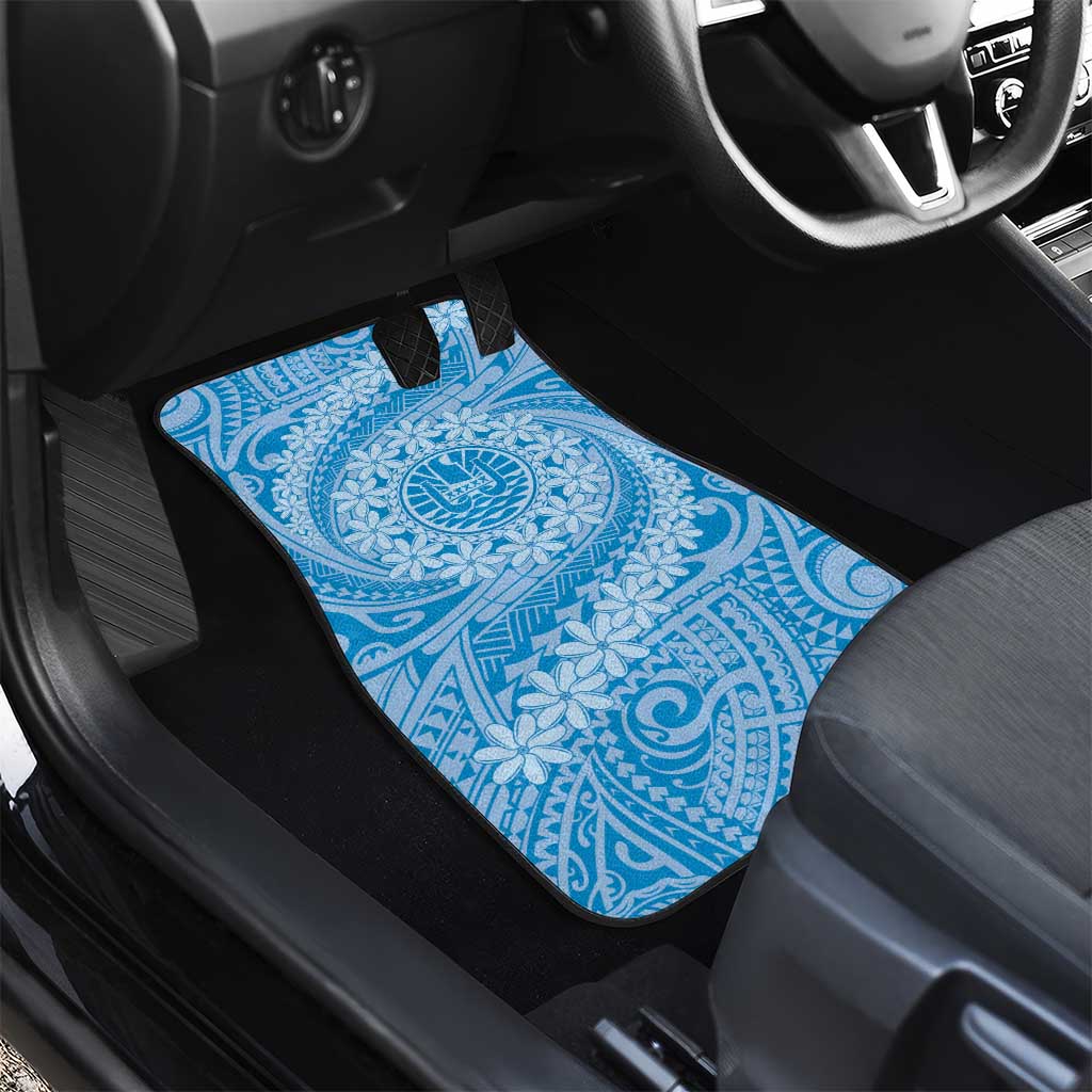 Tahitian Tiare Flower Car Mats Blue Polynesian Pattern
