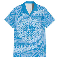 Tahitian Tiare Flower Family Matching Tank Maxi Dress and Hawaiian Shirt Blue Polynesian Pattern