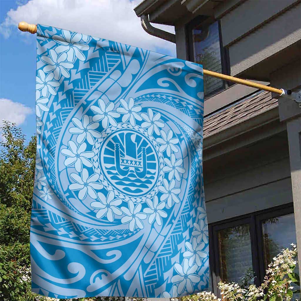 Tahitian Tiare Flower Garden Flag Blue Polynesian Pattern