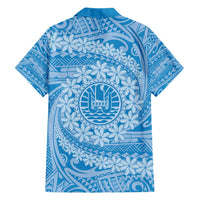Tahitian Tiare Flower Hawaiian Shirt Blue Polynesian Pattern