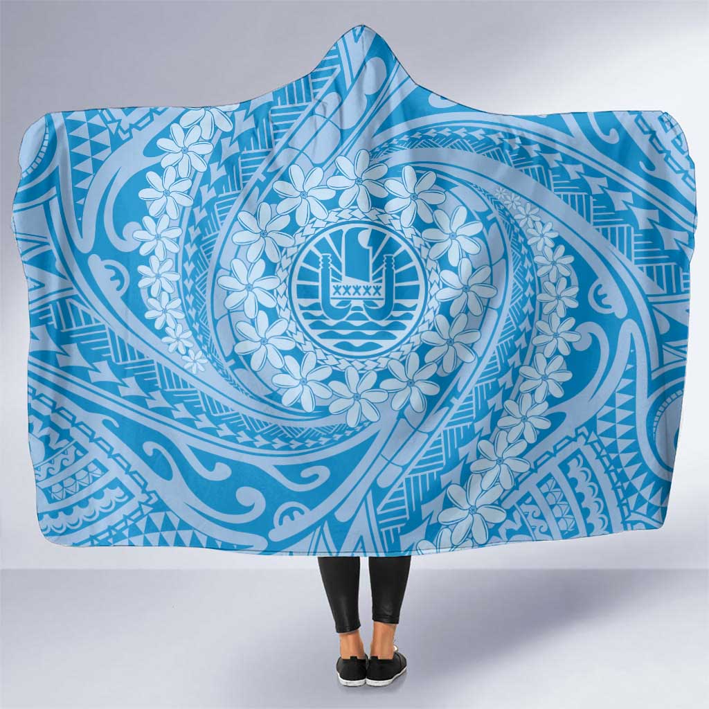 Tahitian Tiare Flower Hooded Blanket Blue Polynesian Pattern LT9 One Size Blue - Polynesian Pride