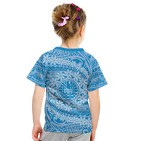 Tahitian Tiare Flower Kid T Shirt Blue Polynesian Pattern