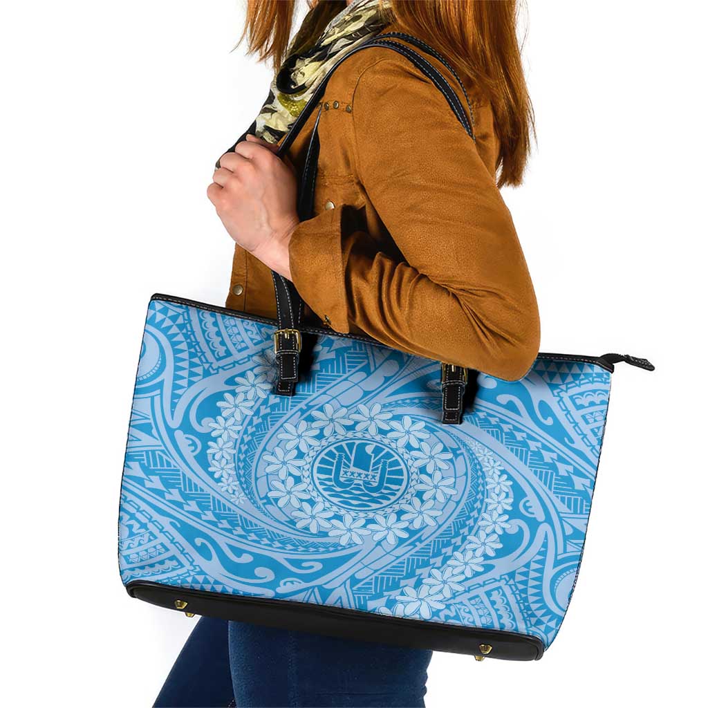 Tahitian Tiare Flower Leather Tote Bag Blue Polynesian Pattern LT9 Blue - Polynesian Pride