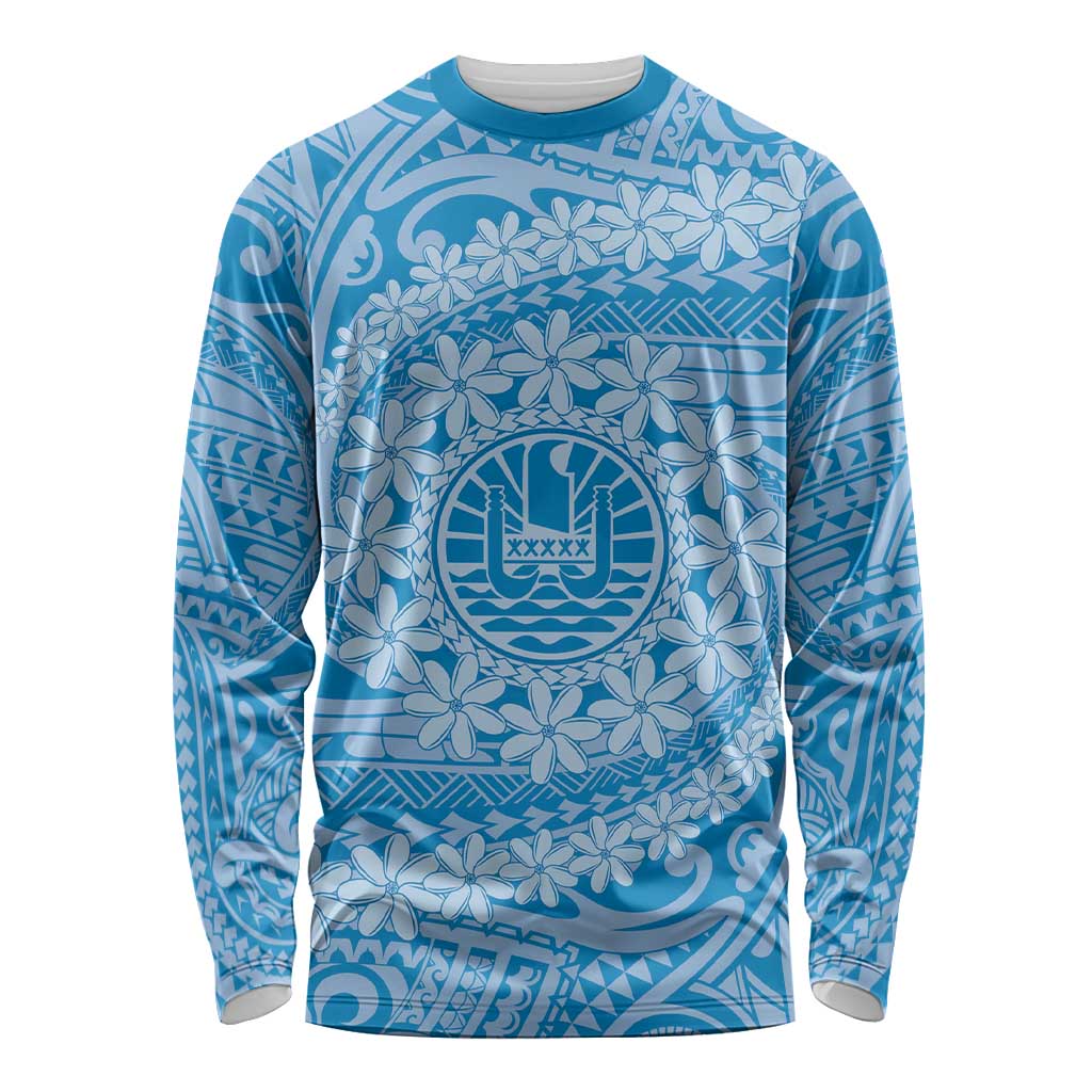 Tahitian Tiare Flower Long Sleeve Shirt Blue Polynesian Pattern LT9 Unisex Blue - Polynesian Pride