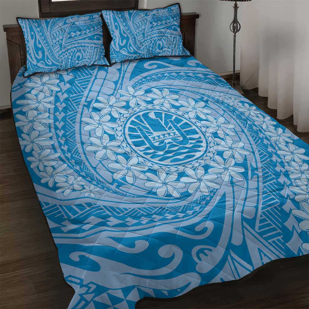 Tahitian Tiare Flower Quilt Bed Set Blue Polynesian Pattern LT9 Blue - Polynesian Pride