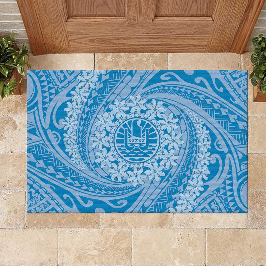 Tahitian Tiare Flower Rubber Doormat Blue Polynesian Pattern LT9 Blue - Polynesian Pride