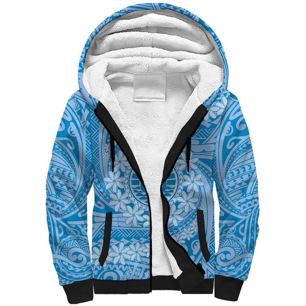 Tahitian Tiare Flower Sherpa Hoodie Blue Polynesian Pattern LT9 Unisex Blue - Polynesian Pride