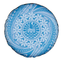 Tahitian Tiare Flower Spare Tire Cover Blue Polynesian Pattern