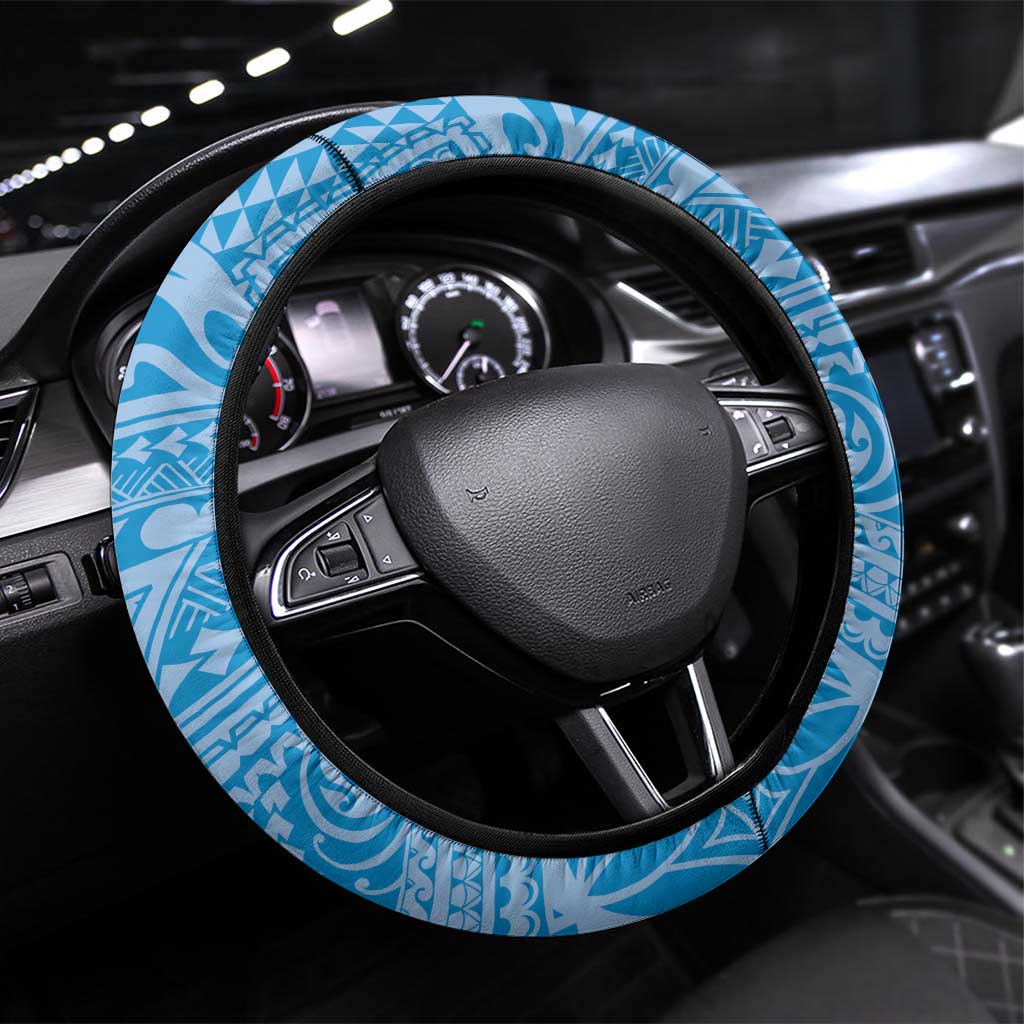 Tahitian Tiare Flower Steering Wheel Cover Blue Polynesian Pattern LT9 Universal Fit Blue - Polynesian Pride