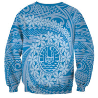 Tahitian Tiare Flower Sweatshirt Blue Polynesian Pattern