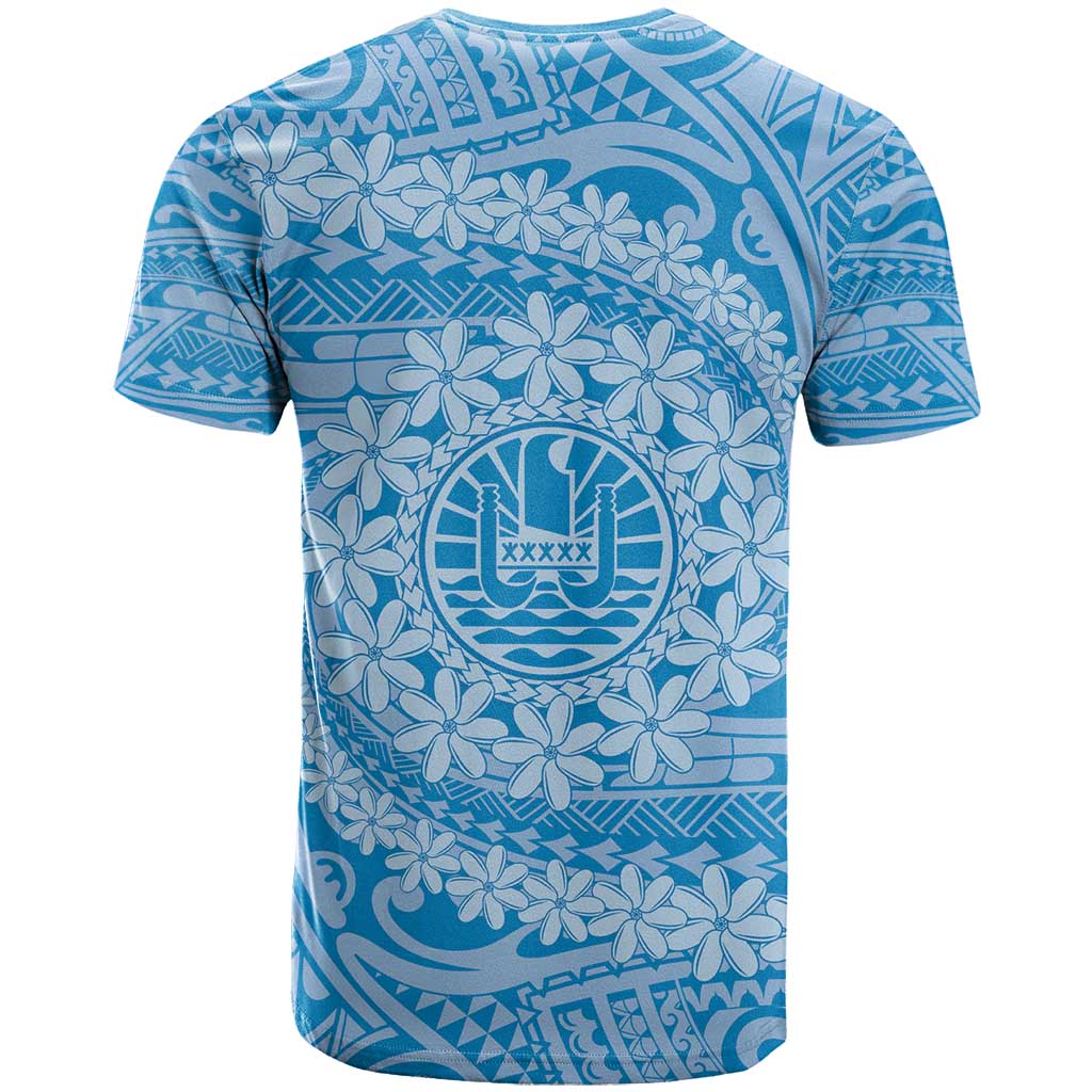 Tahitian Tiare Flower T Shirt Blue Polynesian Pattern LT9 - Polynesian Pride
