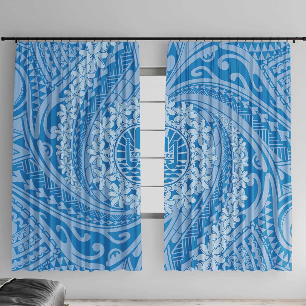 Tahitian Tiare Flower Window Curtain Blue Polynesian Pattern LT9 With Hooks Blue - Polynesian Pride