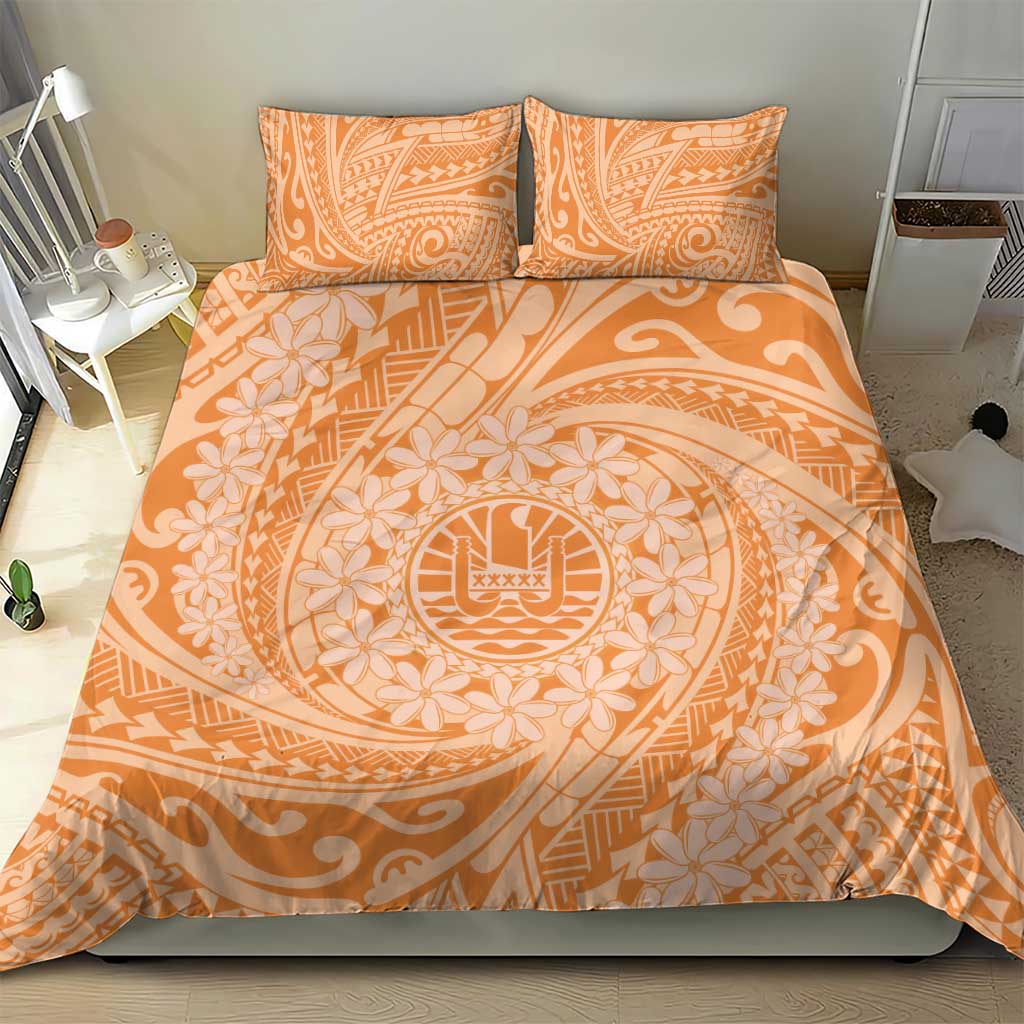 Tahitian Tiare Flower Bedding Set Gold Polynesian Pattern