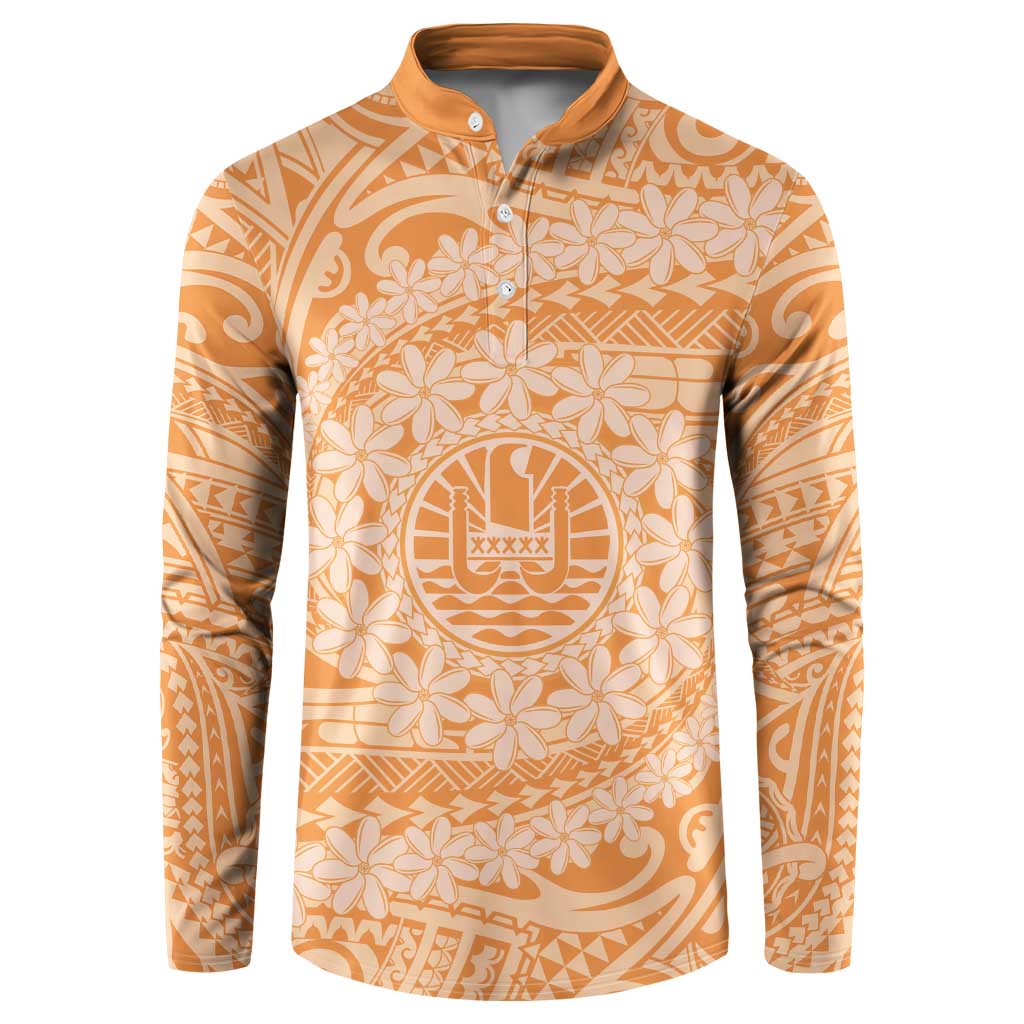Tahitian Tiare Flower Button Sweatshirt Gold Polynesian Pattern LT9 Gold - Polynesian Pride