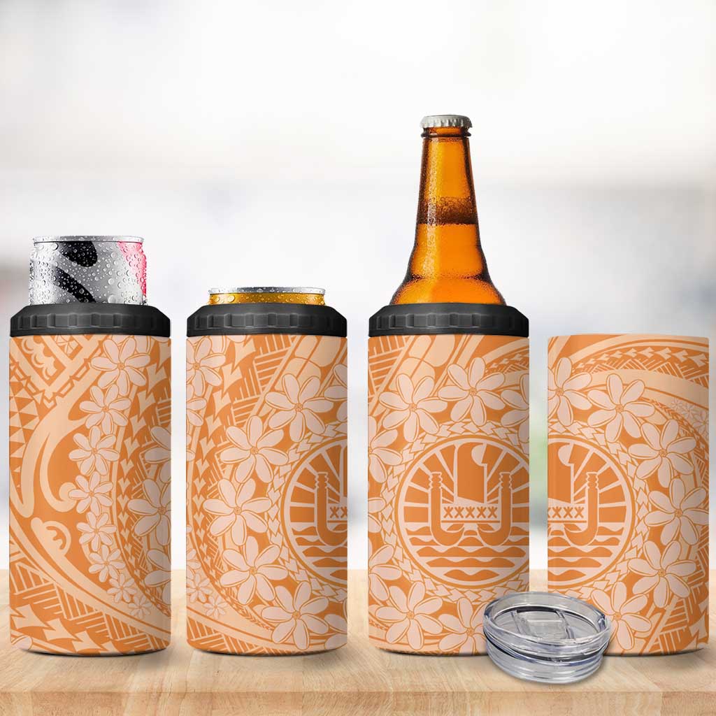 Tahitian Tiare Flower 4 in 1 Can Cooler Tumbler Gold Polynesian Pattern