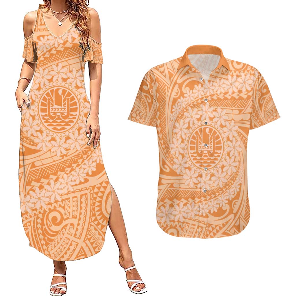 Tahitian Tiare Flower Couples Matching Summer Maxi Dress and Hawaiian Shirt Gold Polynesian Pattern LT9 Gold - Polynesian Pride