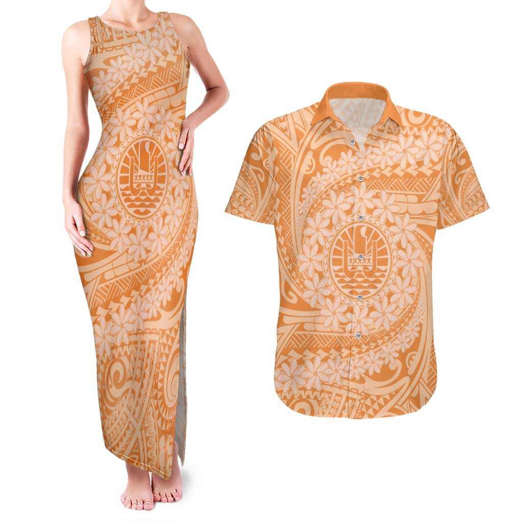 Tahitian Tiare Flower Couples Matching Tank Maxi Dress and Hawaiian Shirt Gold Polynesian Pattern LT9 Gold - Polynesian Pride