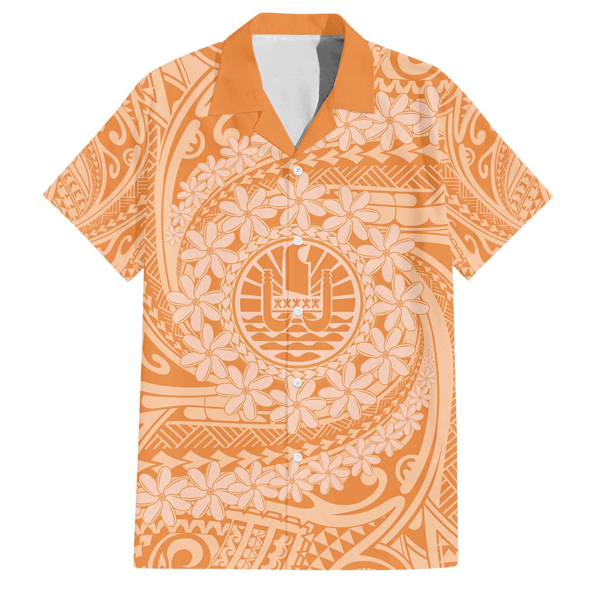 Tahitian Tiare Flower Family Matching Off Shoulder Short Dress and Hawaiian Shirt Gold Polynesian Pattern