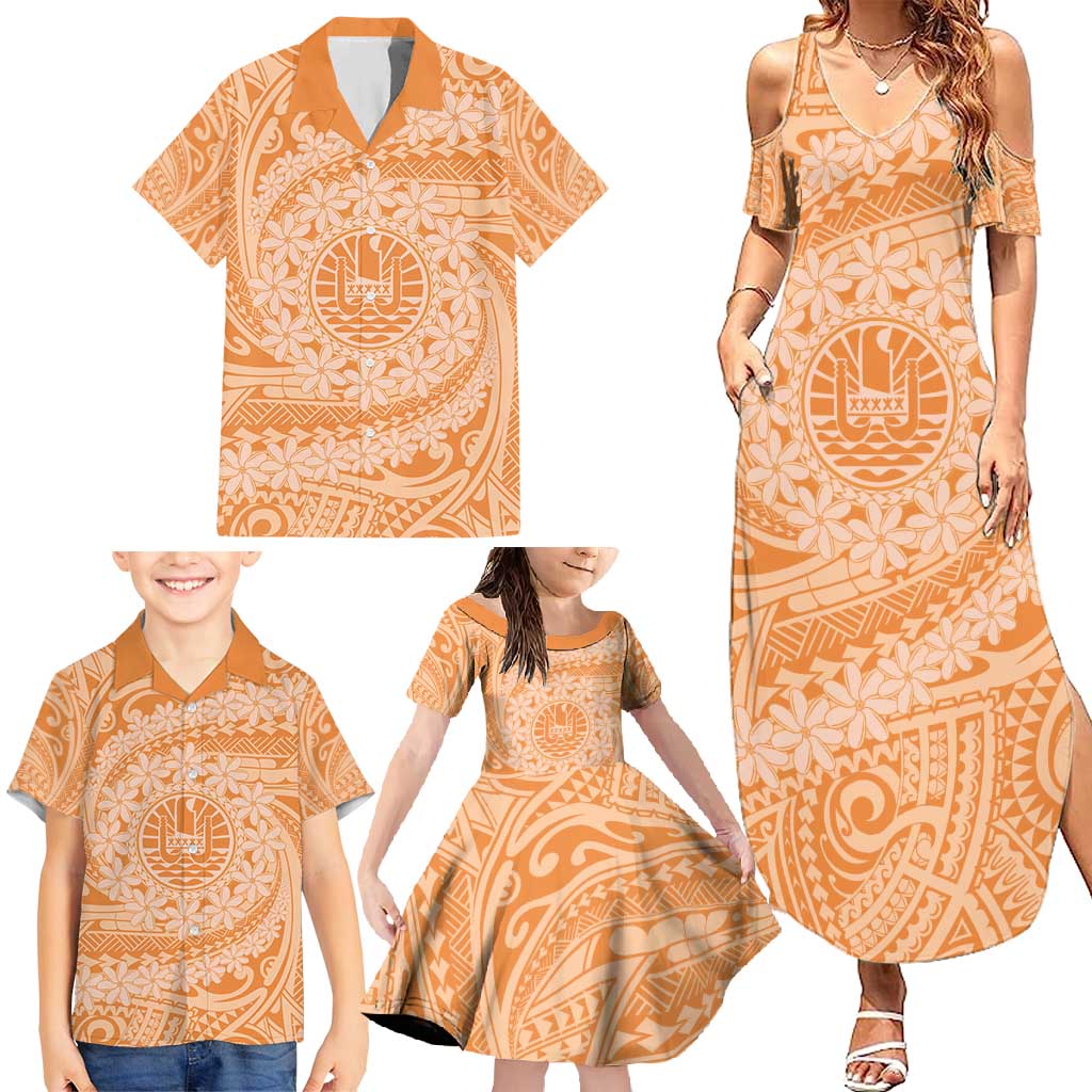 Tahitian Tiare Flower Family Matching Summer Maxi Dress and Hawaiian Shirt Gold Polynesian Pattern LT9 - Polynesian Pride