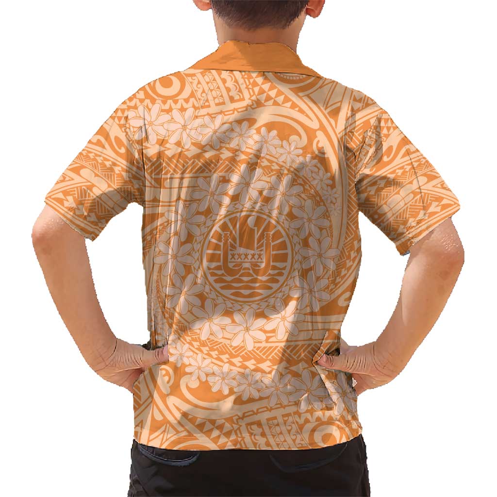 Tahitian Tiare Flower Kid Hawaiian Shirt Gold Polynesian Pattern