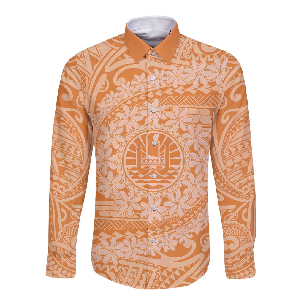 Tahitian Tiare Flower Long Sleeve Button Shirt Gold Polynesian Pattern LT9 Unisex Gold - Polynesian Pride