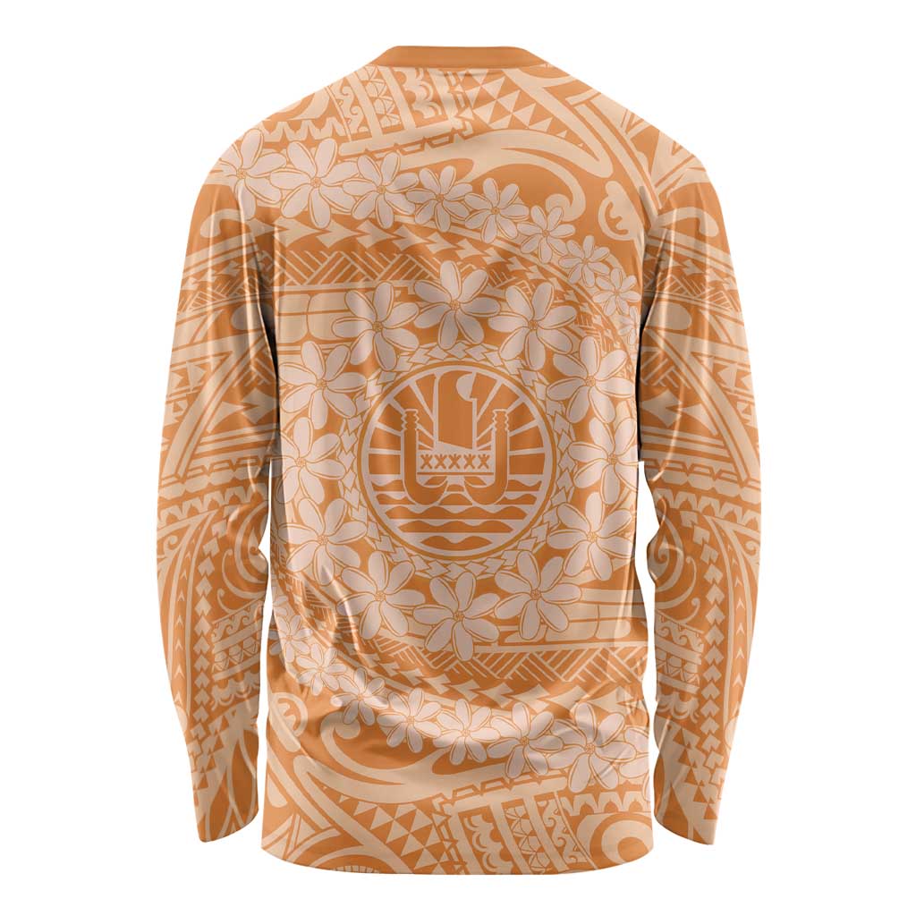 Tahitian Tiare Flower Long Sleeve Shirt Gold Polynesian Pattern
