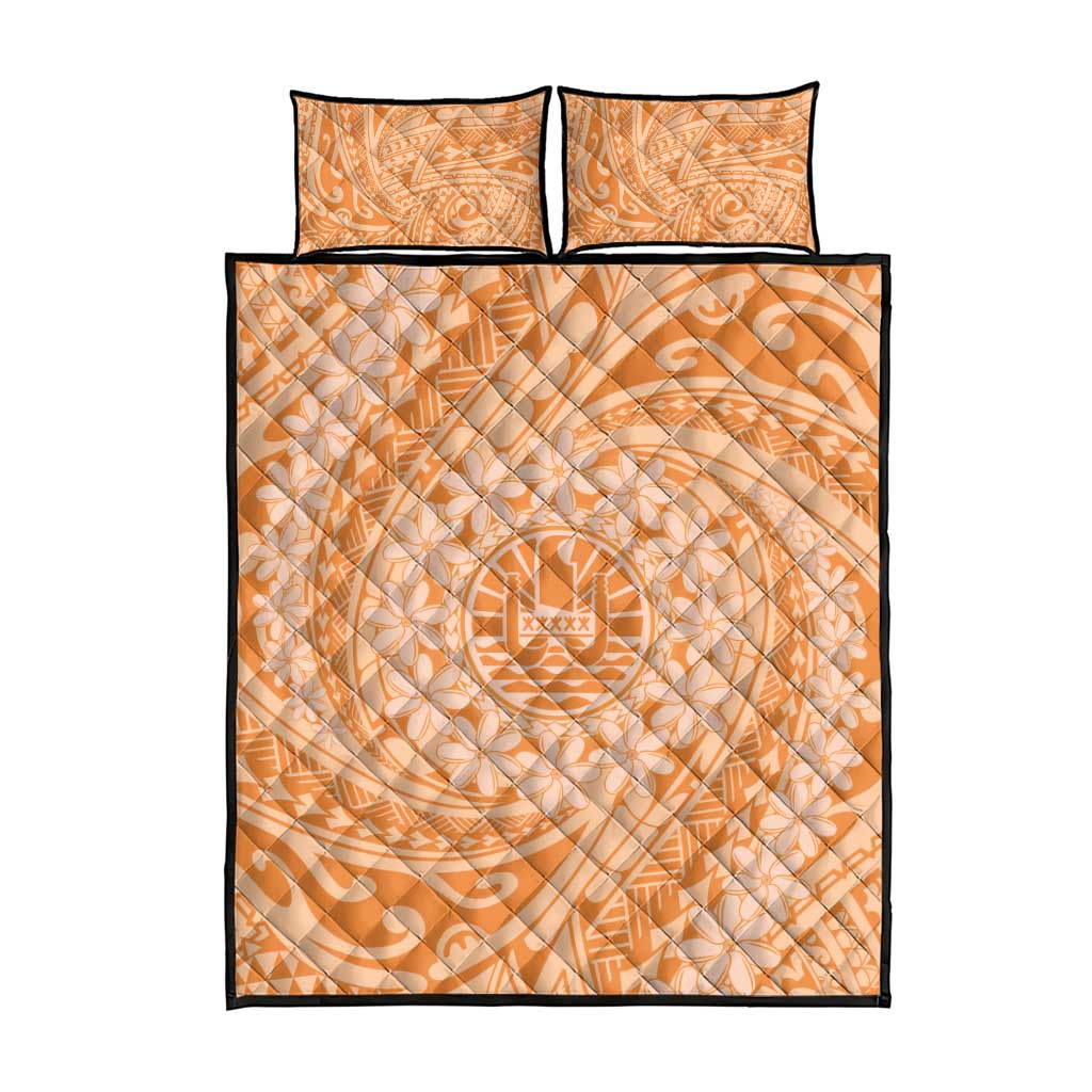 Tahitian Tiare Flower Quilt Bed Set Gold Polynesian Pattern