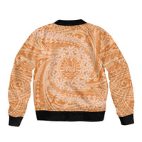 Tahitian Tiare Flower Sleeve Zip Bomber Jacket Gold Polynesian Pattern LT9 - Polynesian Pride