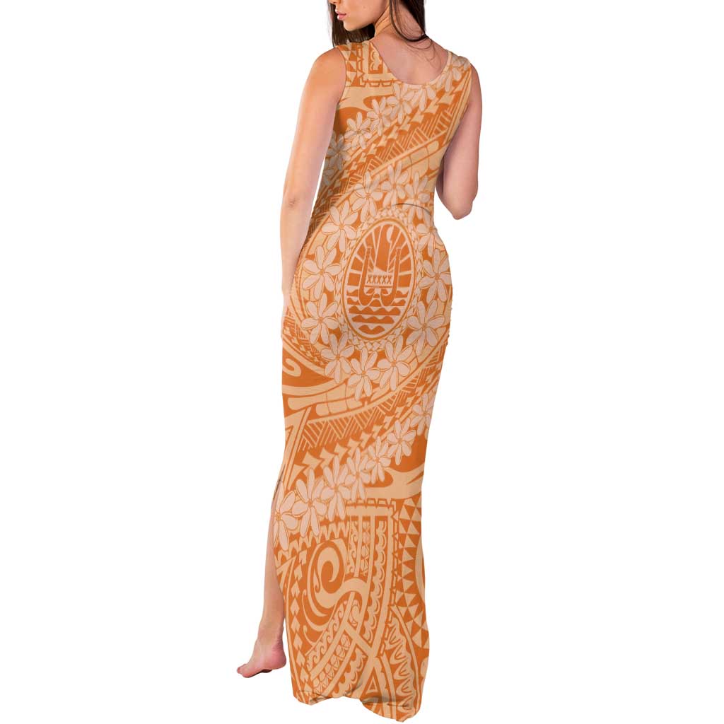 Tahitian Tiare Flower Tank Maxi Dress Gold Polynesian Pattern