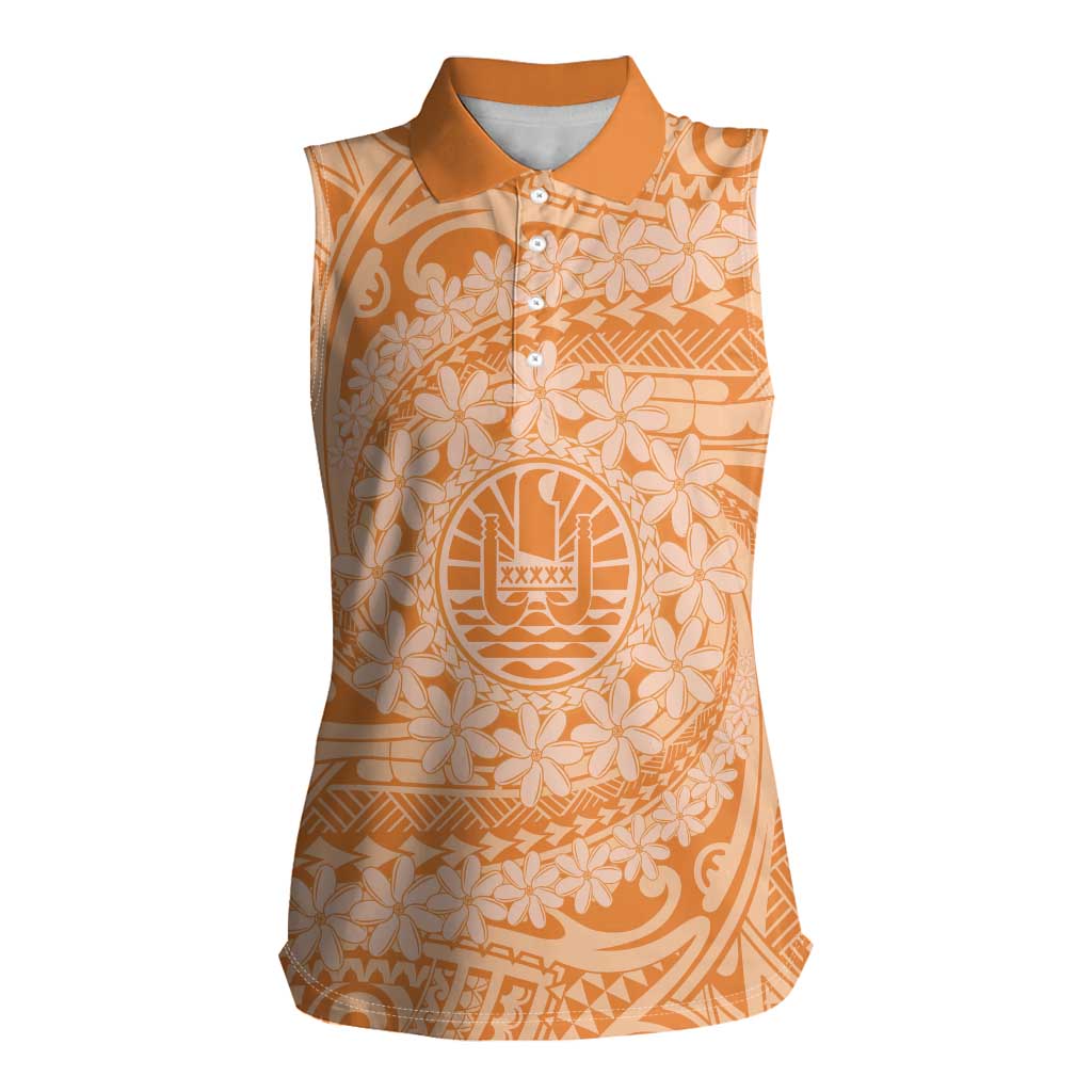 Tahitian Tiare Flower Women Sleeveless Polo Shirt Gold Polynesian Pattern LT9 Female Gold - Polynesian Pride