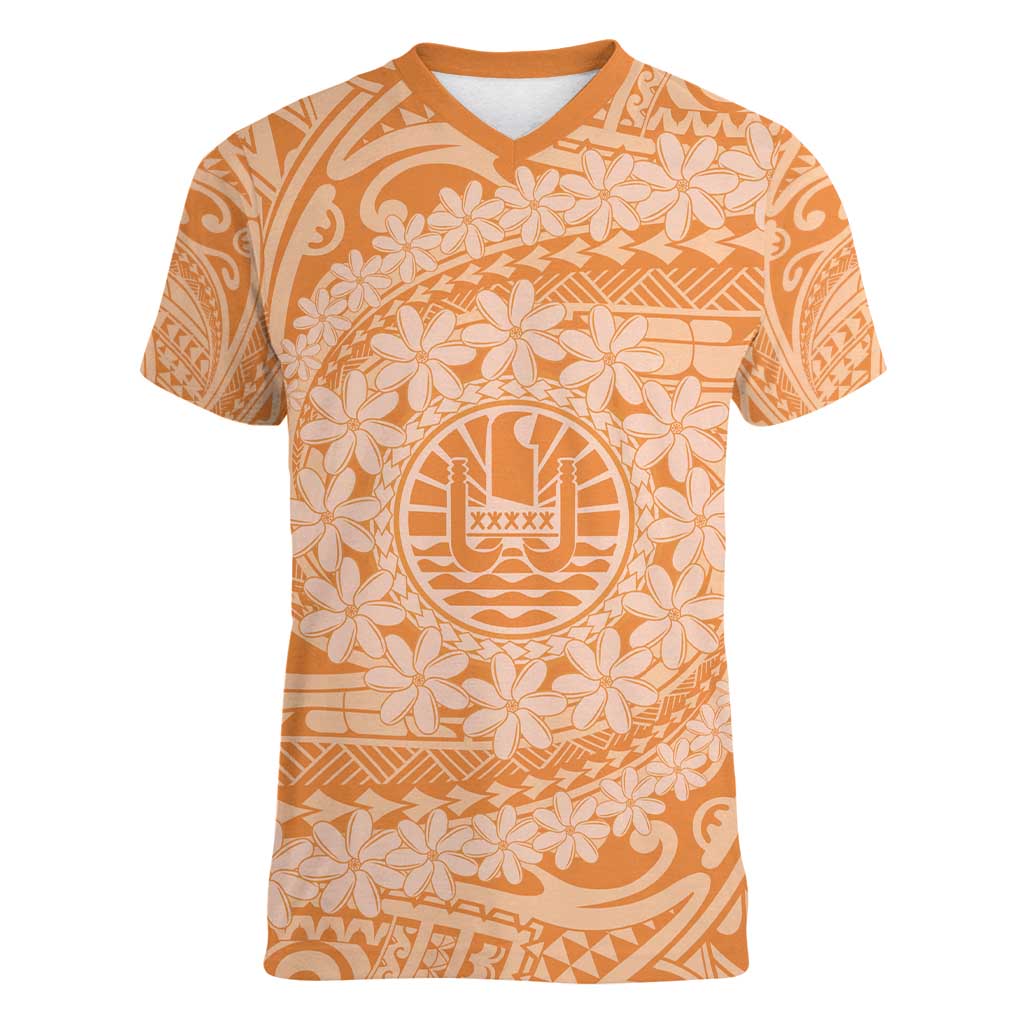 Tahitian Tiare Flower Women V-Neck T-Shirt Gold Polynesian Pattern LT9 Female Gold - Polynesian Pride
