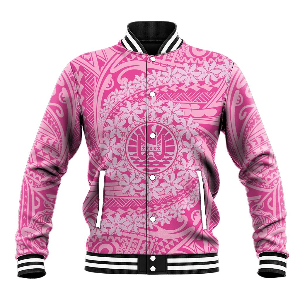 Tahitian Tiare Flower Baseball Jacket Pink Polynesian Pattern LT9 Unisex Pink - Polynesian Pride