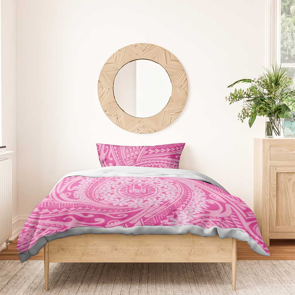 Tahitian Tiare Flower Bedding Set Pink Polynesian Pattern
