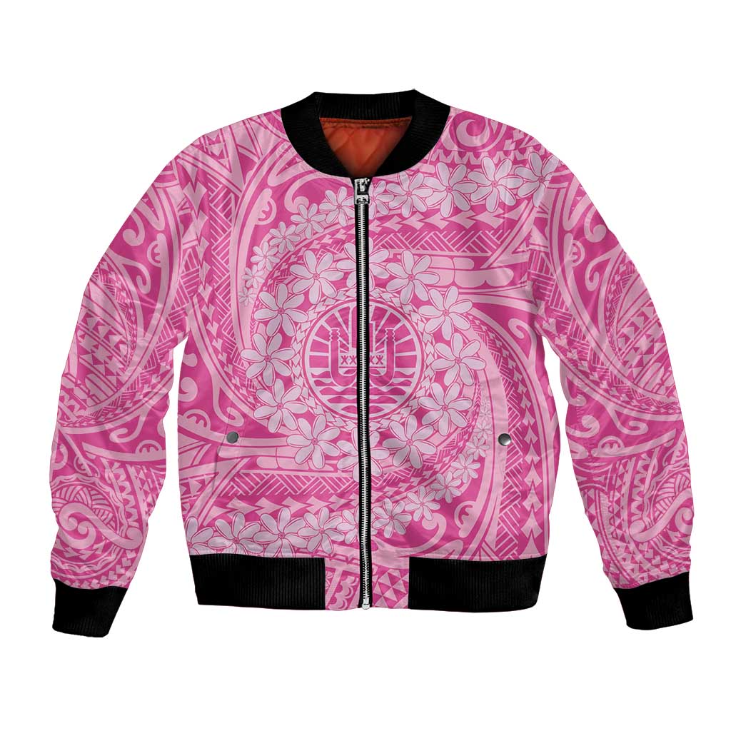 Tahitian Tiare Flower Bomber Jacket Pink Polynesian Pattern LT9 Unisex Pink - Polynesian Pride