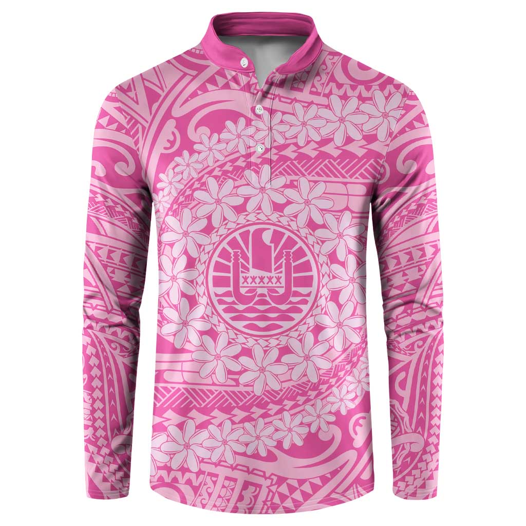 Tahitian Tiare Flower Button Sweatshirt Pink Polynesian Pattern LT9 Pink - Polynesian Pride