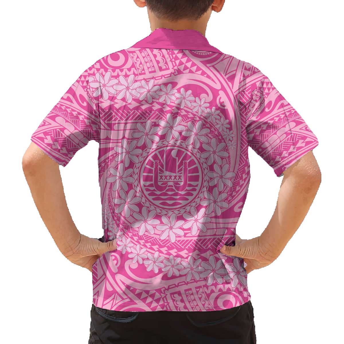 Tahitian Tiare Flower Family Matching Off The Shoulder Long Sleeve Dress and Hawaiian Shirt Pink Polynesian Pattern LT9 - Polynesian Pride